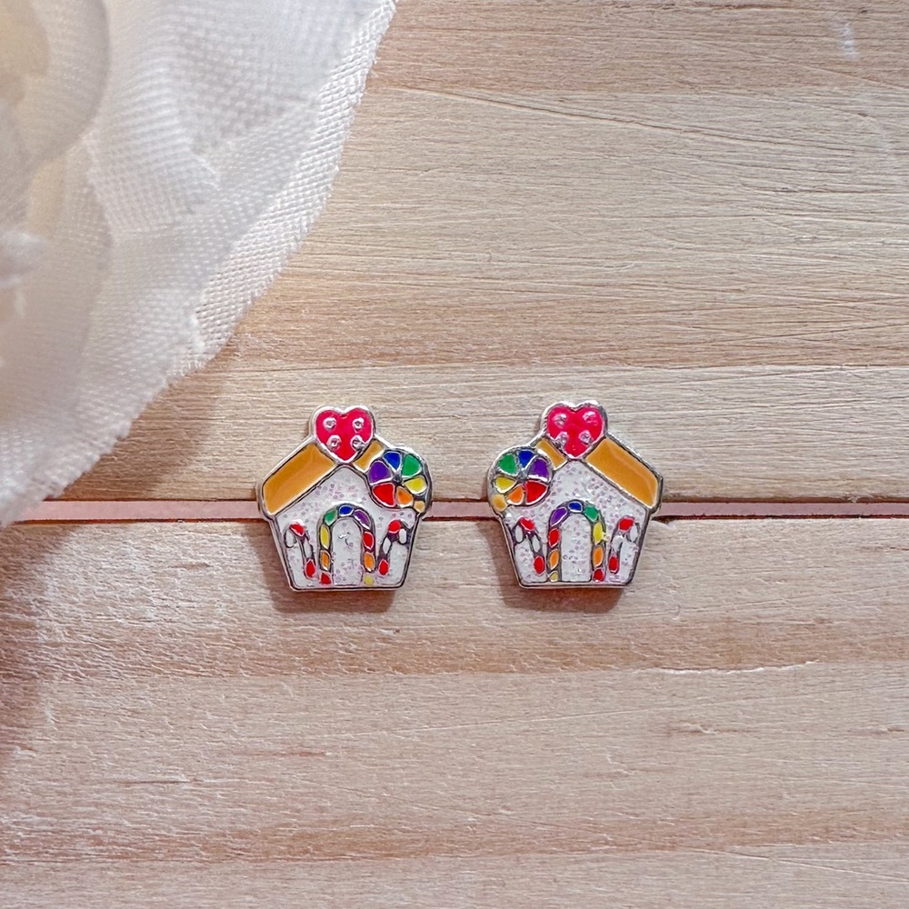925 Sterling silver gingerbread house earrings